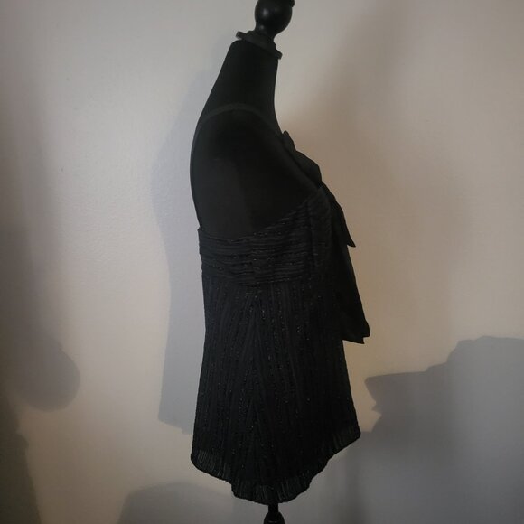 Milly NY Navy sequin embellished Black silk Bow one shoulder Top Viscose size XS - Picture 8 of 10